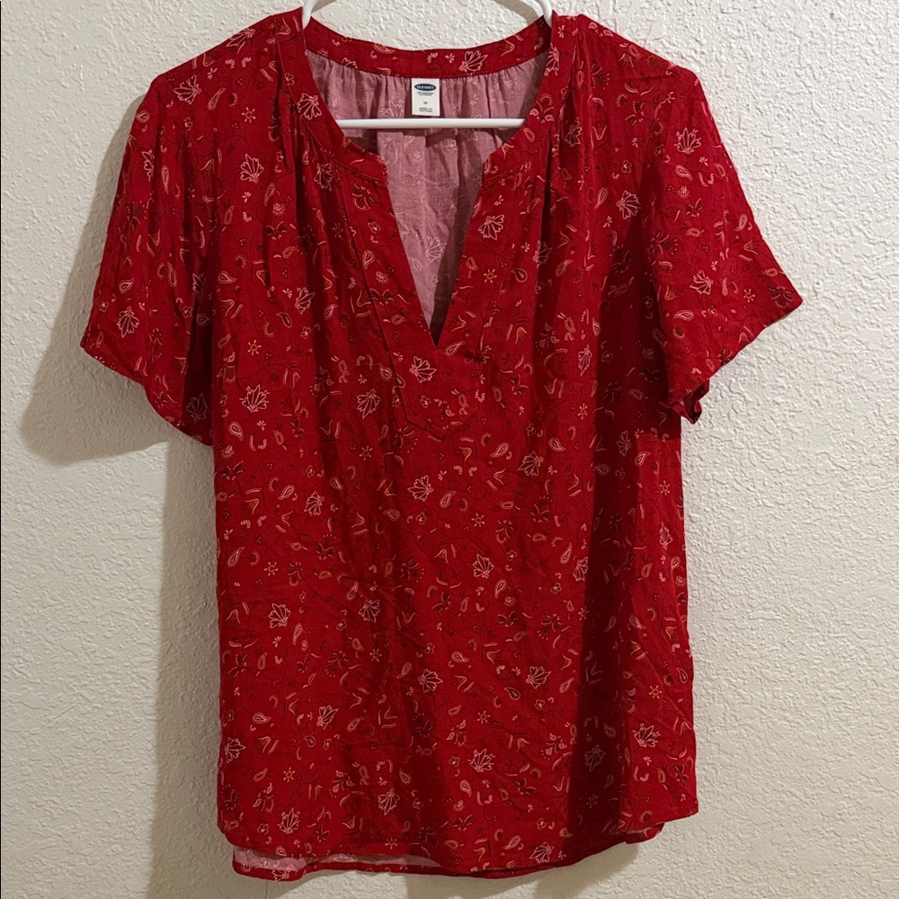Old Navy Red Patterned Blouse